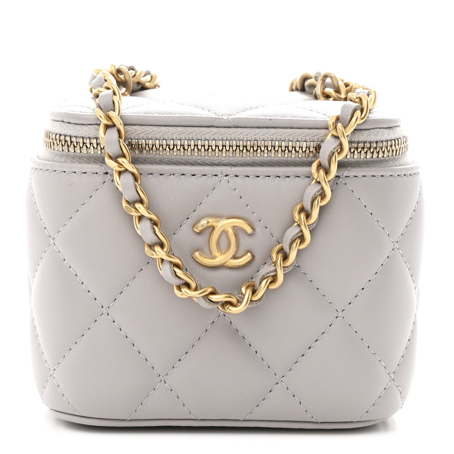 Chanel Lambskin Quilted Pearl Crush Mini Vanity Case With Chain Grey 1 of 10