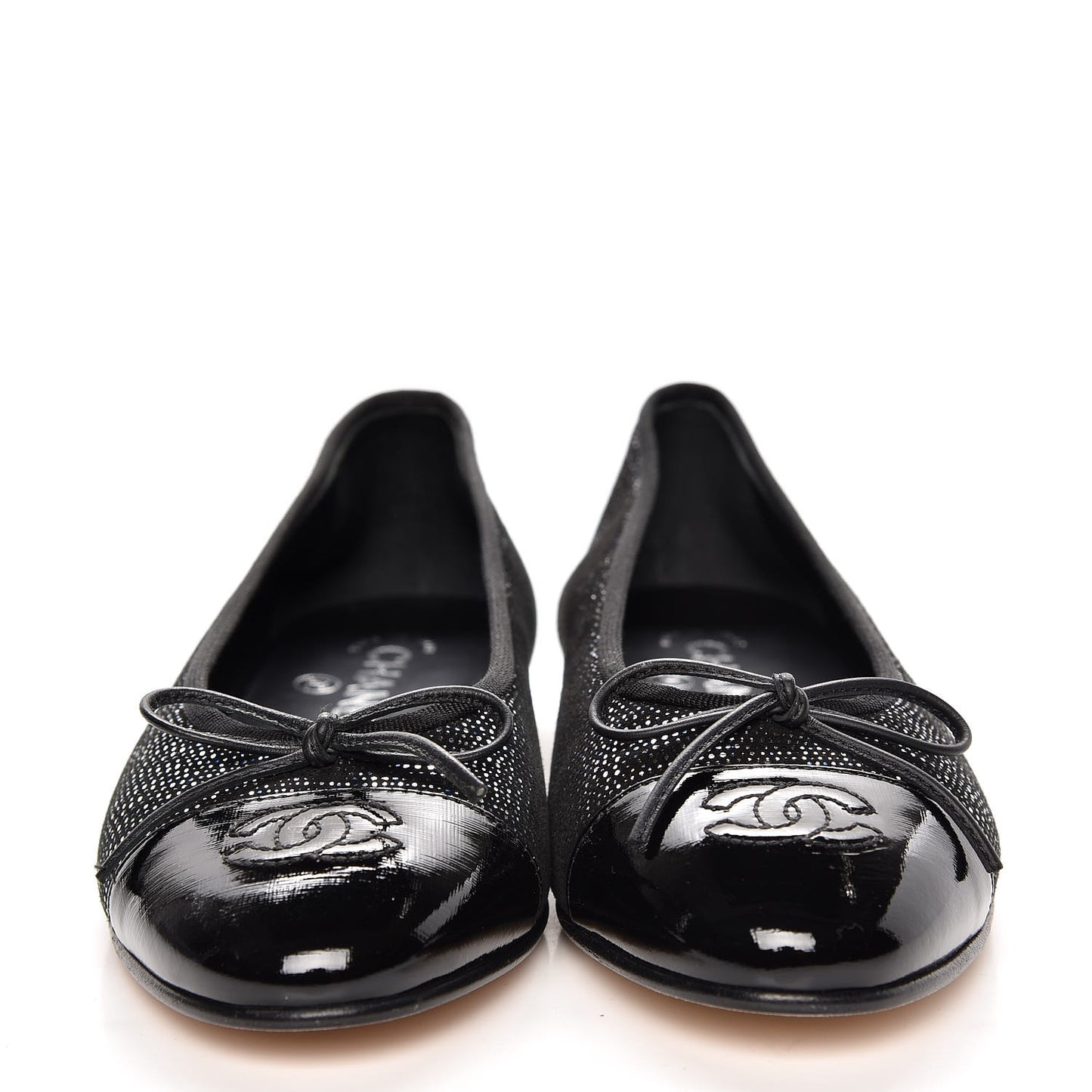 Fantasy Goatskin Patent Calfskin CC Cap Toe Ballerina Flats 36.5 Black Blue