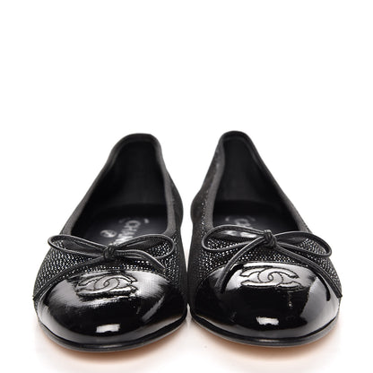 Chanel Fantasy Goatskin Patent Calfskin CC Cap Toe Ballerina Flats 36.5 Black Blue 2 of 9