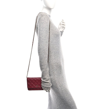 Chanel Lambskin Quilted Wallet On Chain WOC Dark Red 2 of 14