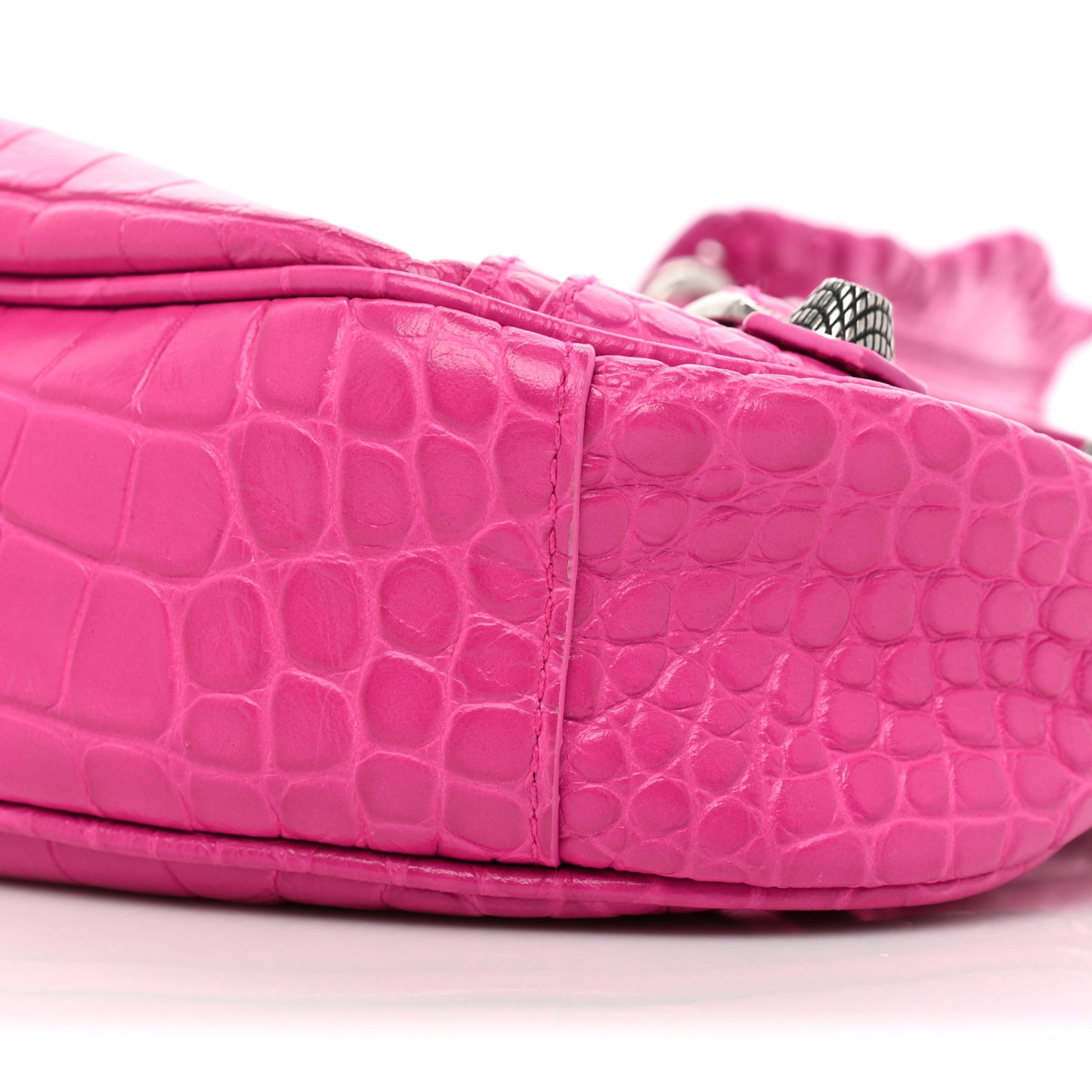 Extra Supple Calfskin Crocodile Embossed XS Le Cagole Shoulder Bag Lipstick Pink