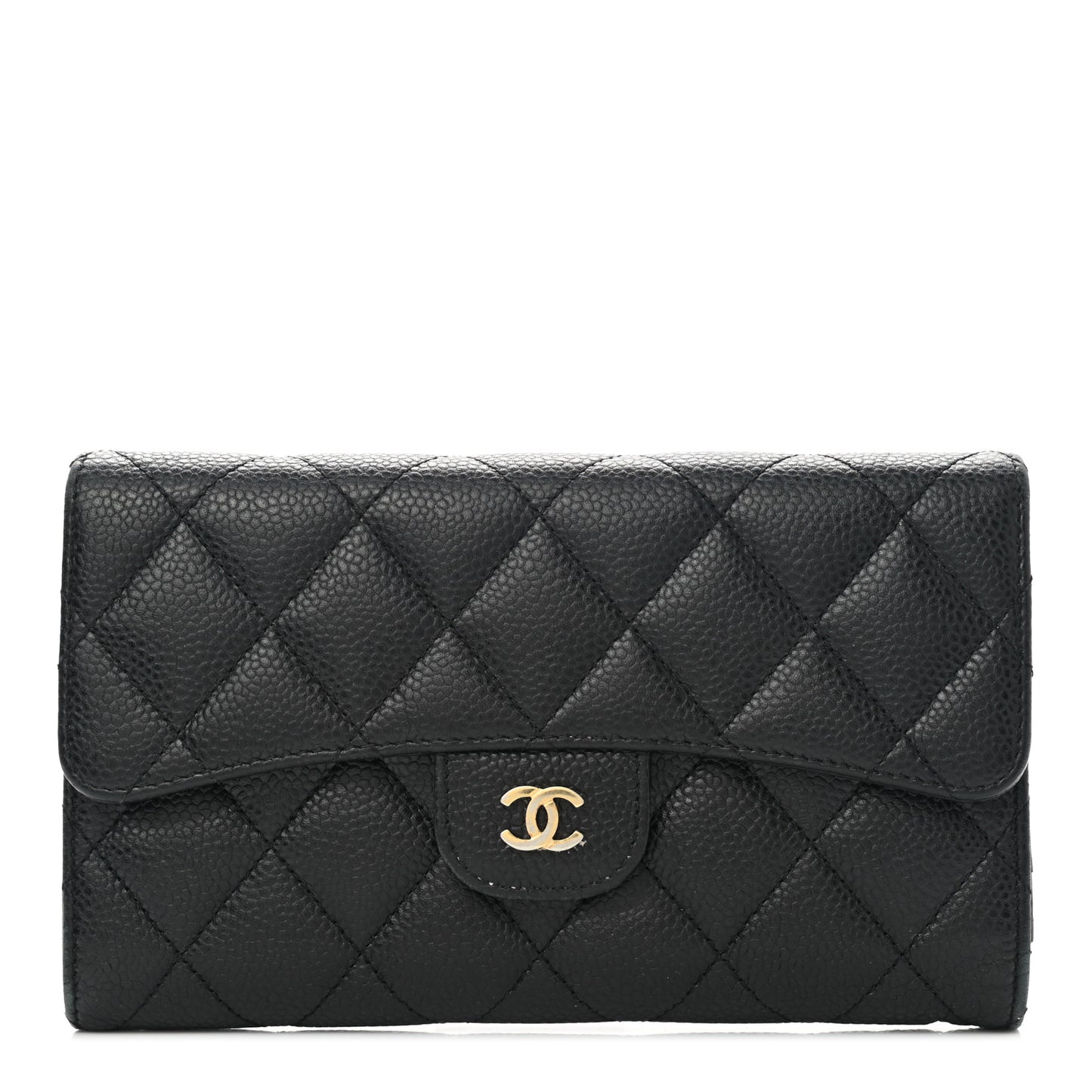 Caviar Quilted Large Flap Wallet Black