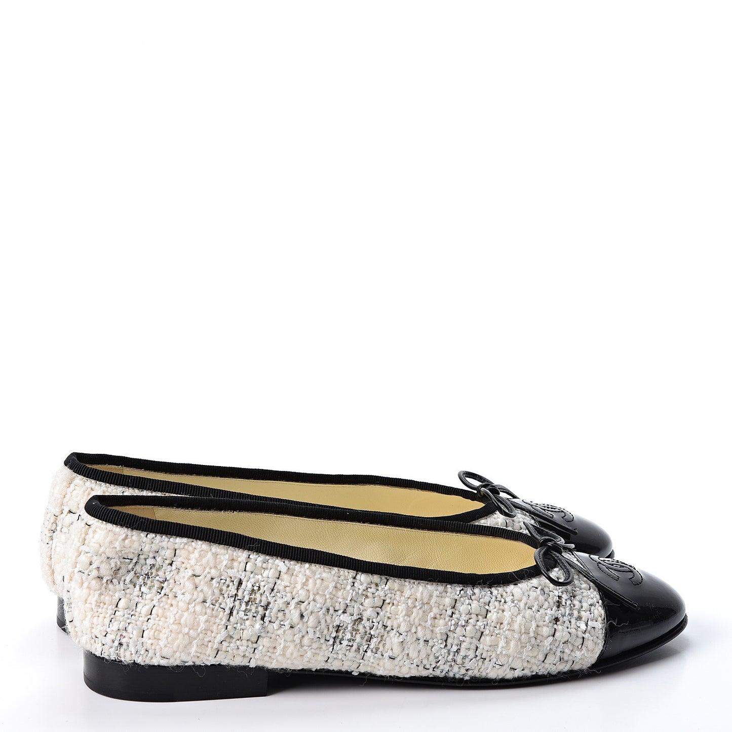 Tweed Cap Toe Ballerina Flats 38 White Black