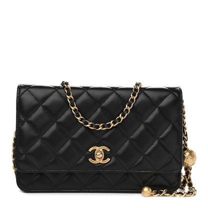 Chanel Lambskin Quilted CC Pearl Crush Wallet on Chain WOC Black 1 of 10