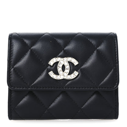 Chanel Lambskin Quilted Flap Baguette Crystal Card Holder Wallet Black 1 of 8
