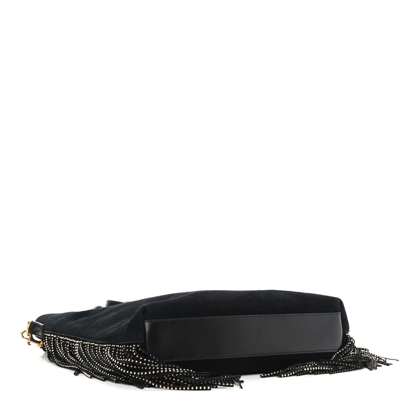 Suede Calfskin Studded Fringe Toy Shopping Tote Black