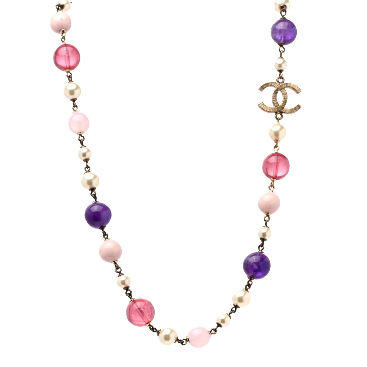 Pearl Bead CC Necklace Pink Purple Gold