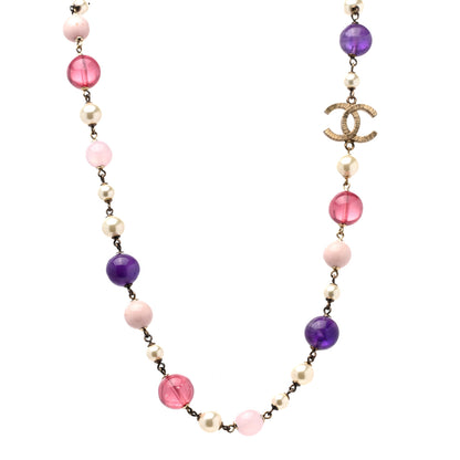 Chanel Pearl Bead CC Necklace Pink Purple Gold 1 of 5