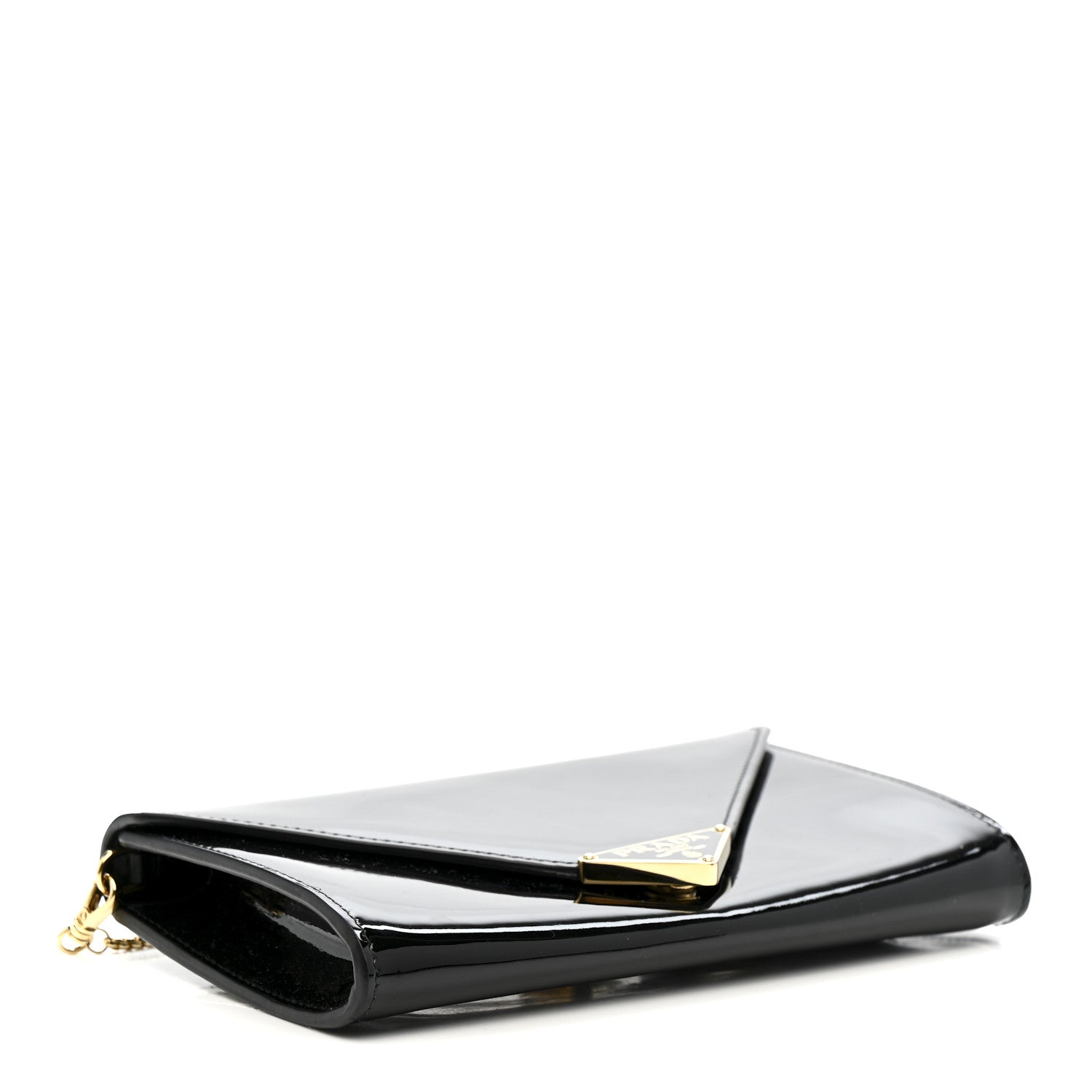 Prada Vernice Metal Triangle Logo Clutch Black 4 of 13