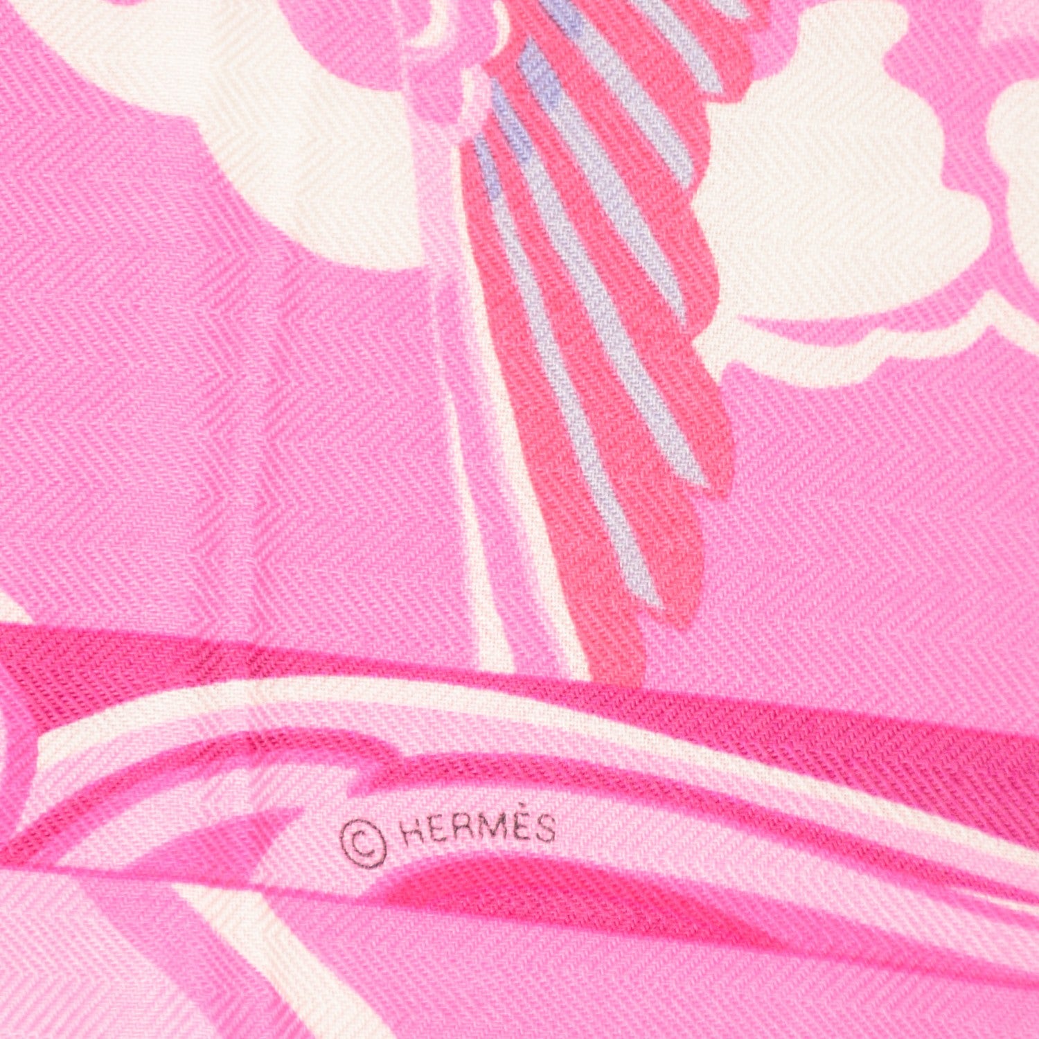 Hermes Cashmere Silk De La Mer Au Ciel Shawl 140 Rose Vif Fuchsia Gris Bleuete 5 of 6