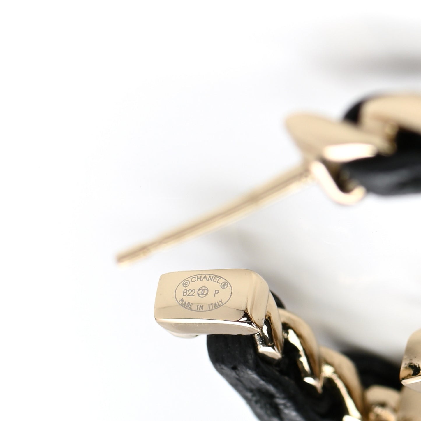 Lambskin CC Chain Hoop Earrings Gold Black