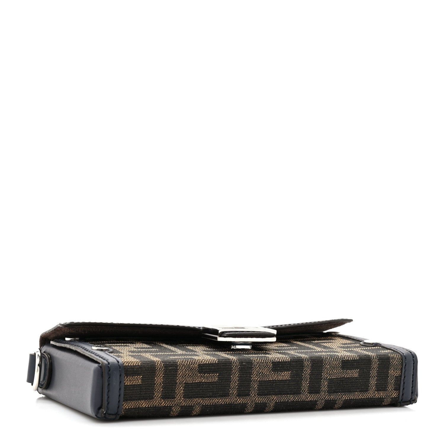 Fendi Recycled Fabric Jacquard Vitello King FF 1974 Baguette Soft Trunk Phone Pouch Tobacco Moro Notte 4 of 12