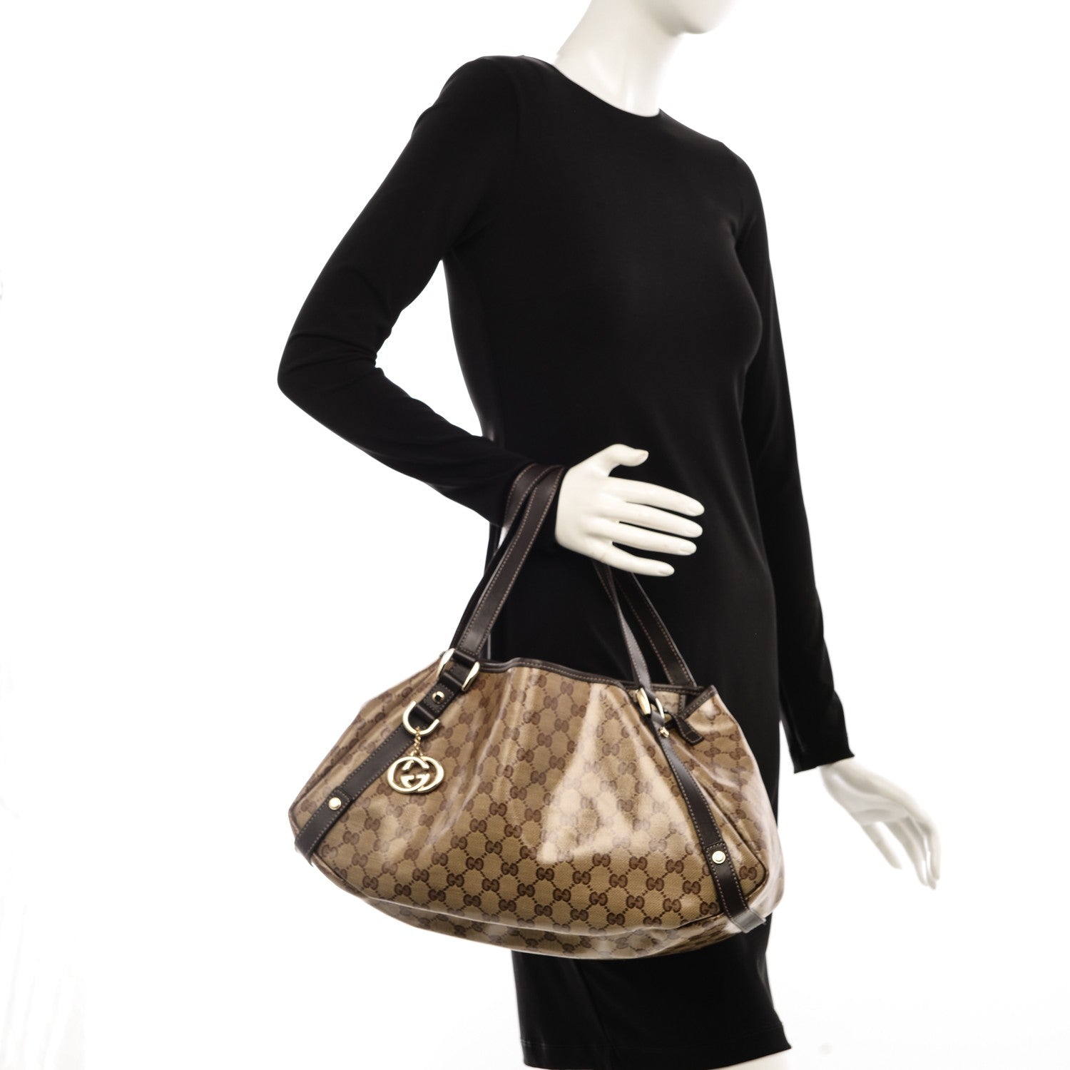 Gucci Crystal Monogram Medium Abbey Shoulder Bag Dark Brown 2 of 7