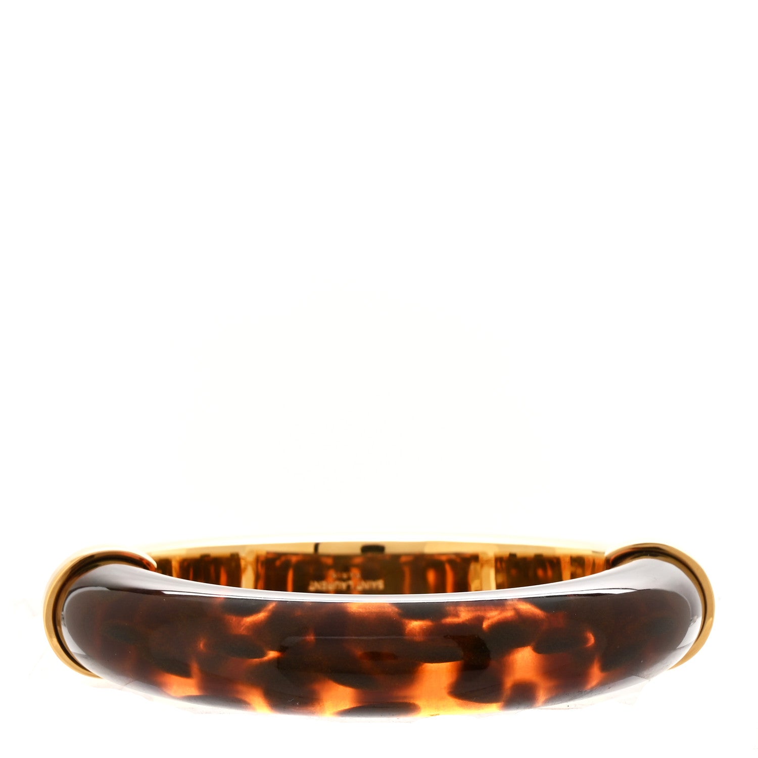 Saint Laurent Resin Metal Split Hoop Bangle Bracelet M Gold Havana 1 of 4