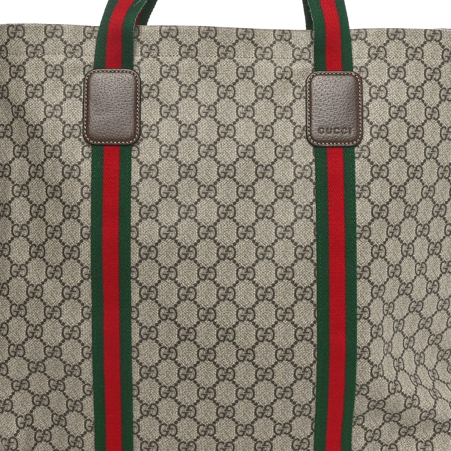 Tender GG Supreme Monogram Textured Dollar Calfskin Web Tote Beige Ebony New Acero