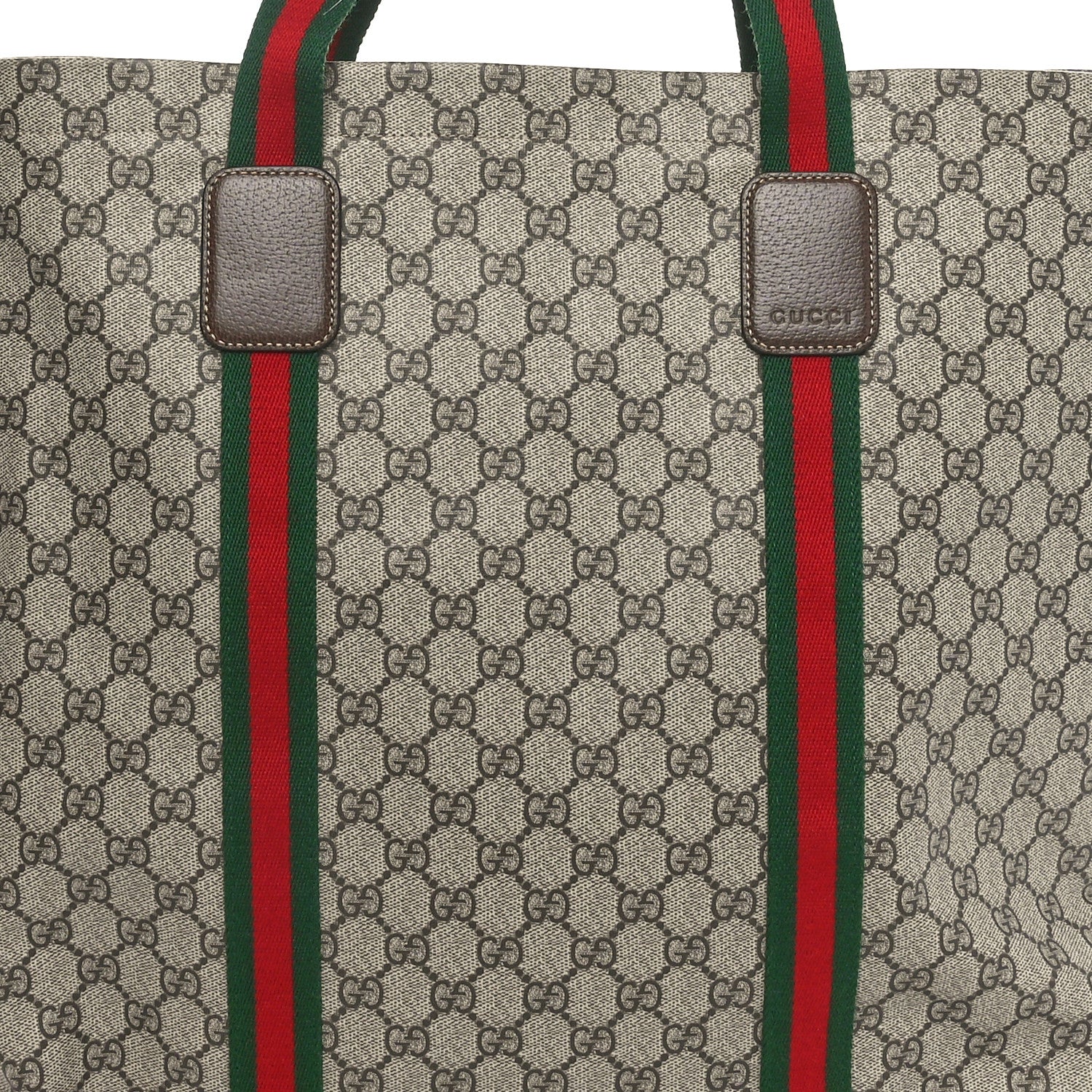 Gucci Tender GG Supreme Monogram Textured Dollar Calfskin Web Tote Beige Ebony New Acero 7 of 9