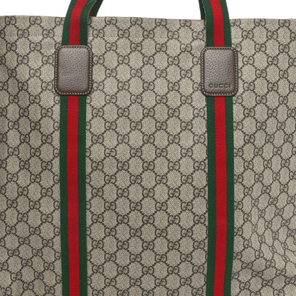 Gucci Tender GG Supreme Monogram Textured Dollar Calfskin Web Tote Beige Ebony New Acero 7 of 9