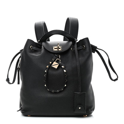 Valentino Garavani Pebbled Calfskin Rockstud Drawstring Backpack Black 1 of 8