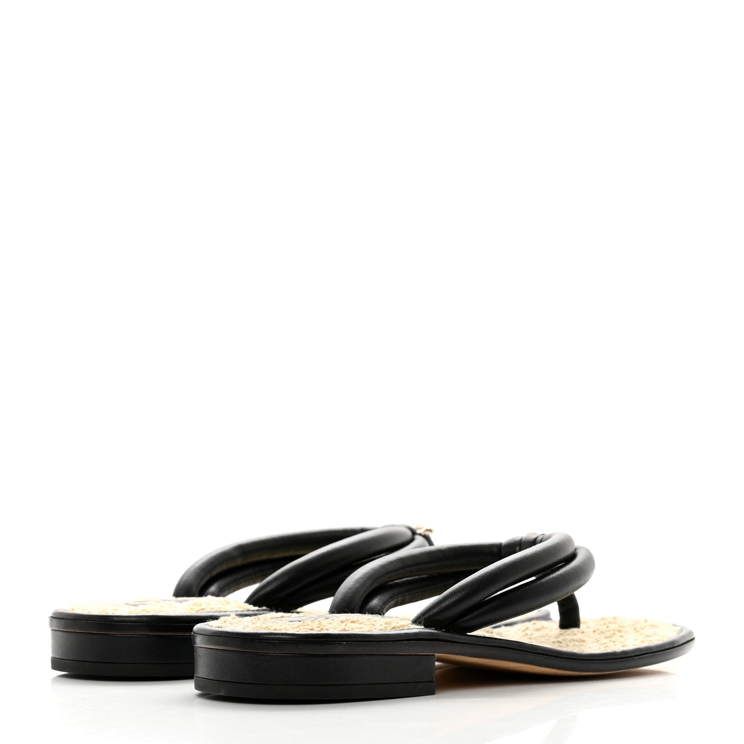 Lambskin CC Thong Sandals 36 Black
