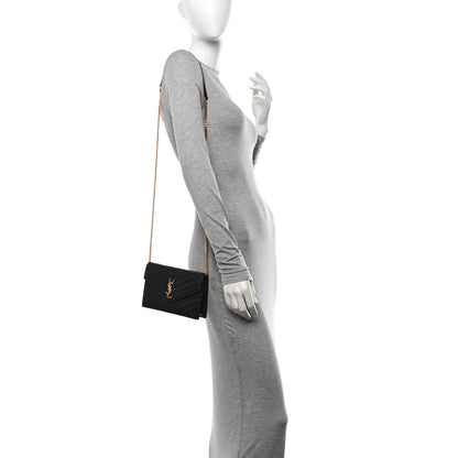 Saint Laurent Grain De Poudre Matelasse Chevron Monogram Envelope Chain Wallet Black 2 of 12