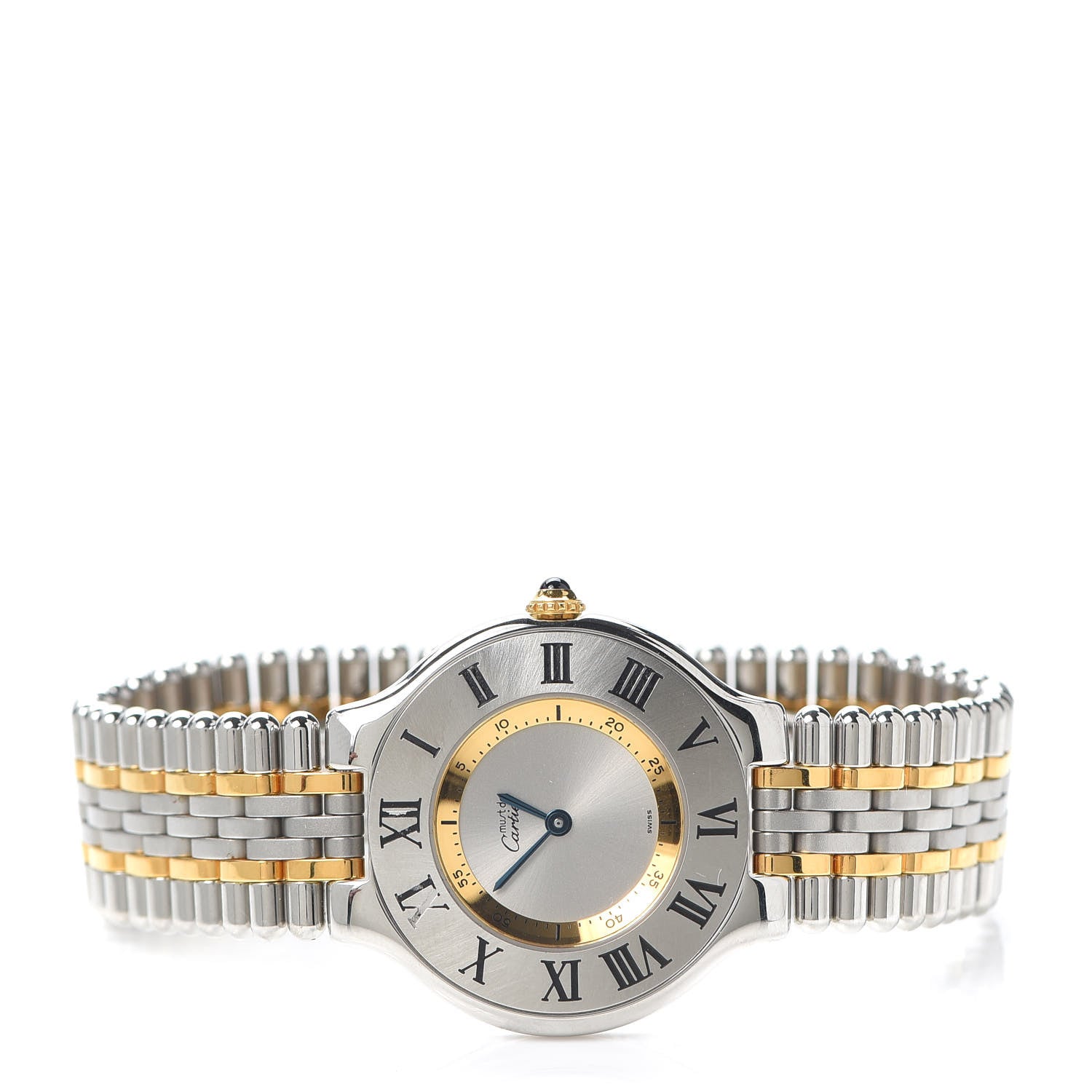 Cartier Stainless Steel 18K Yellow Gold 28mm Must De 21 Bullet Link Quartz Watch 2 of 6