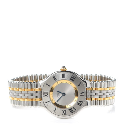Cartier Stainless Steel 18K Yellow Gold 28mm Must De 21 Bullet Link Quartz Watch 2 of 6