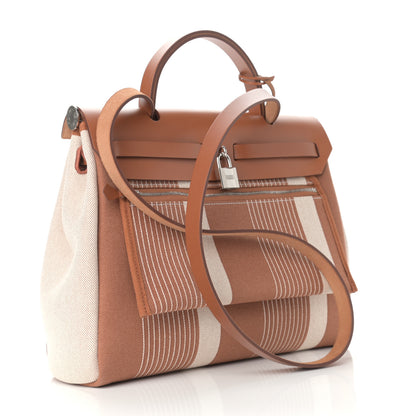 Hermes Vache Hunter Toile H Vibration Herbag Zip Retourne 31 PM Fauve Ecru Beige 4 of 10
