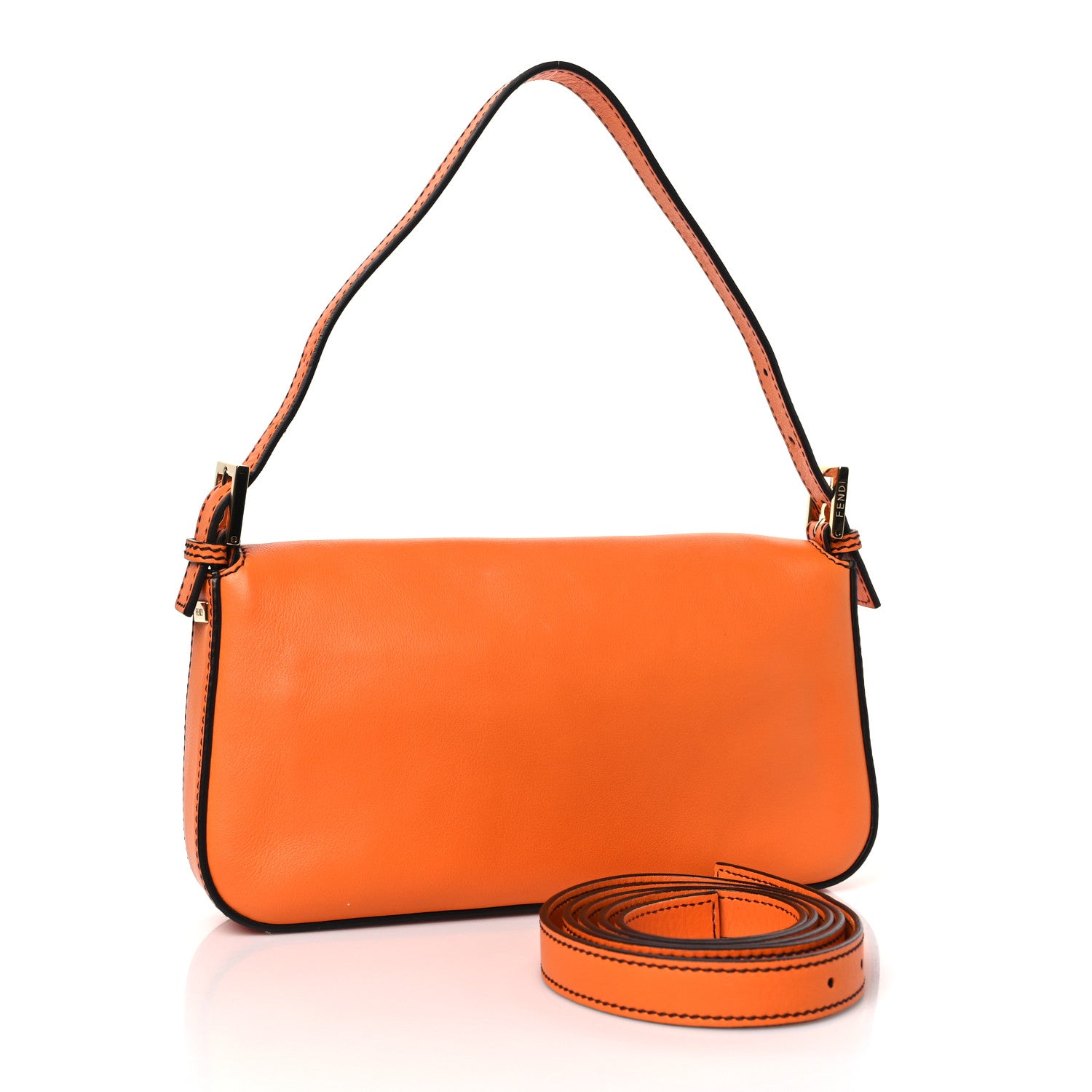 Fendi Vitello Flamingo Enamel Interchangeable Strap Baguette Orange Black Tobacco 4 of 9
