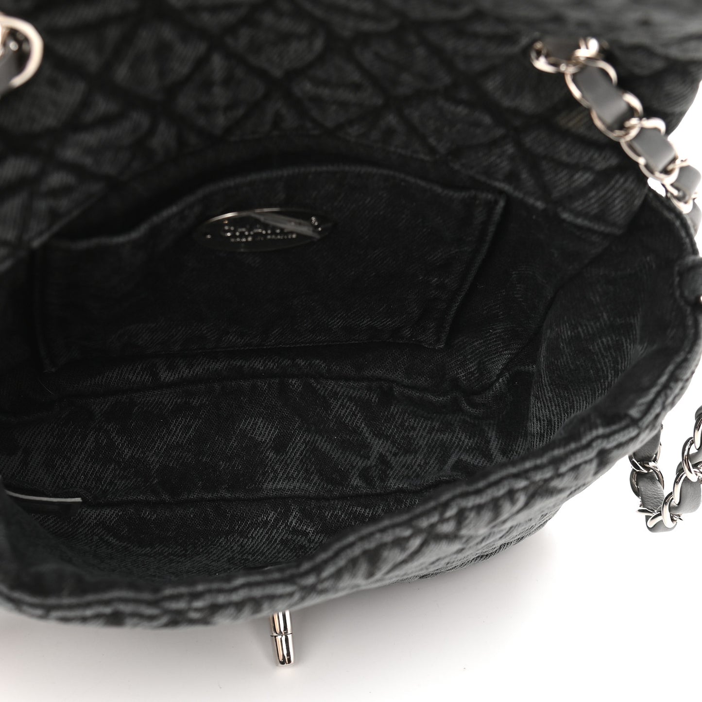 Washed Denim Quilted Small Denimpression Flap Grey Black