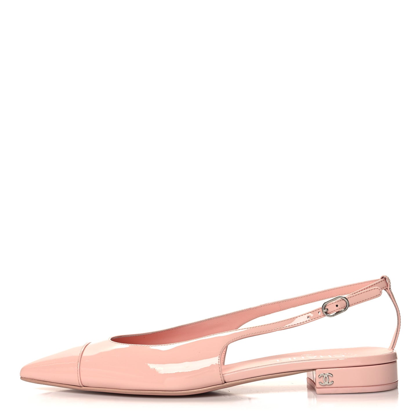Patent Calfskin Cap Toe Slingback Flats 41 Blush