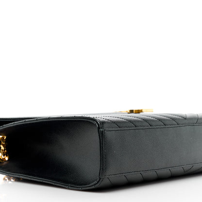 Saint Laurent SAINT LAURENT Grain De Poudre Matelasse Chevron Large Monogram Satchel Black 10 of 11