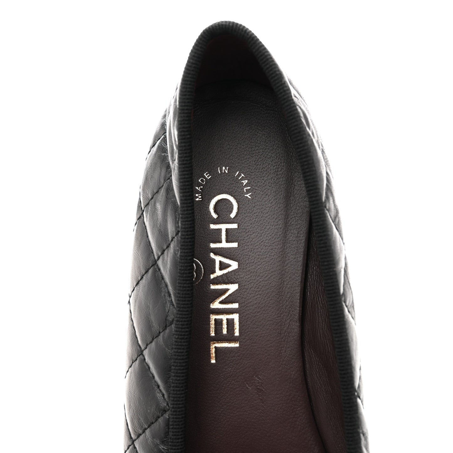 Aged Calfskin Quilted CC Cap Toe Ballerina Flats 37.5 Black