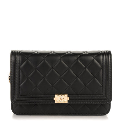 Chanel Lambskin Quilted Boy Wallet On Chain WOC Black 1 of 8