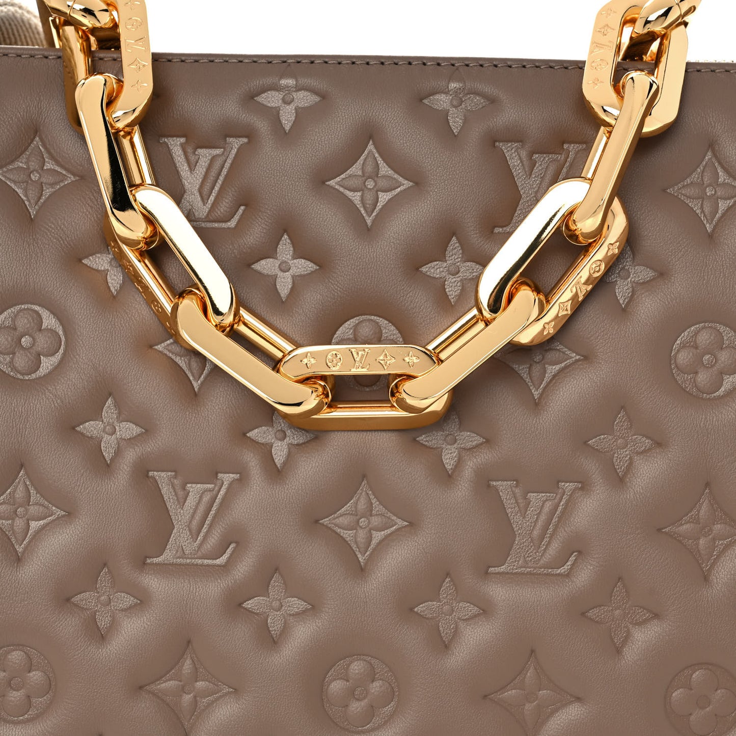 Lambskin Embossed Monogram Coussin MM Taupe