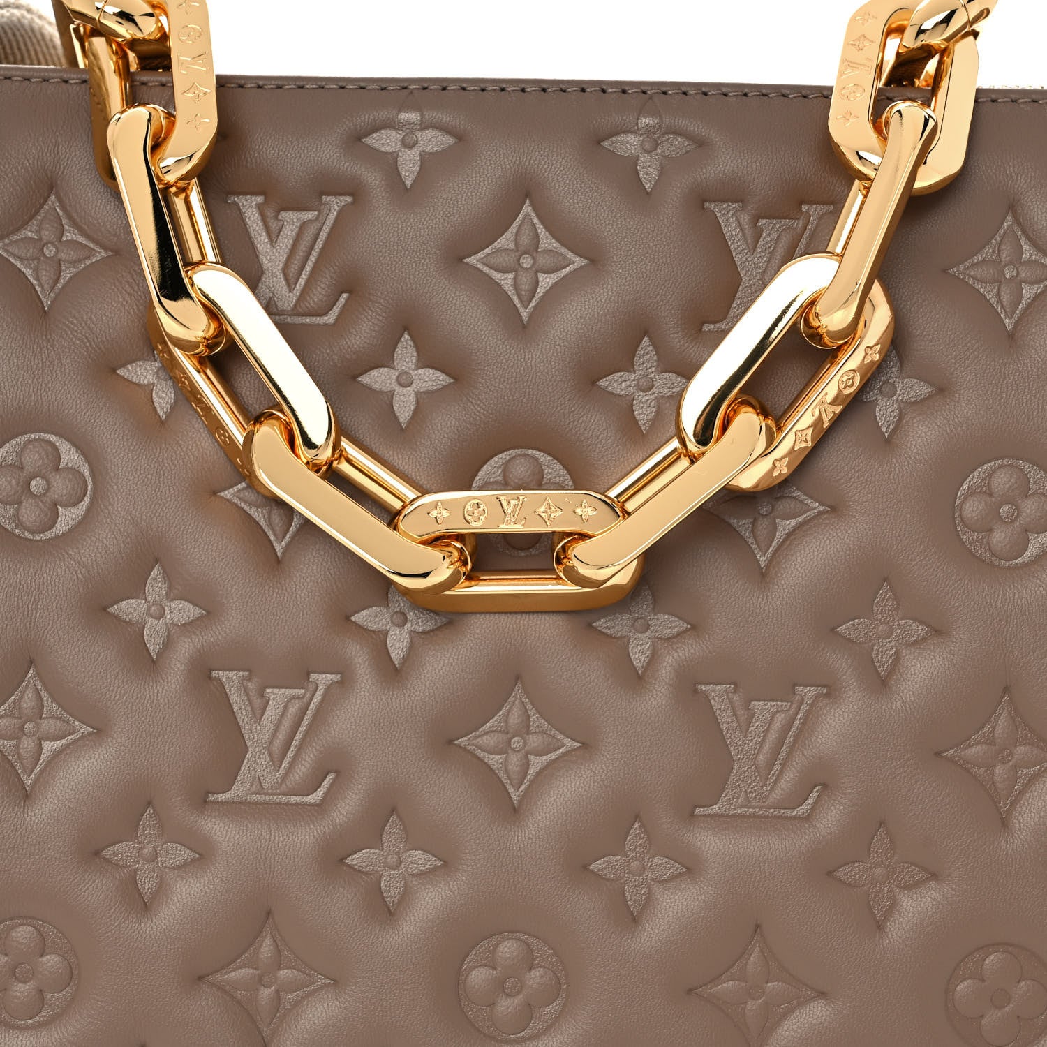 Louis Vuitton Lambskin Embossed Monogram Coussin MM Taupe 7 of 10