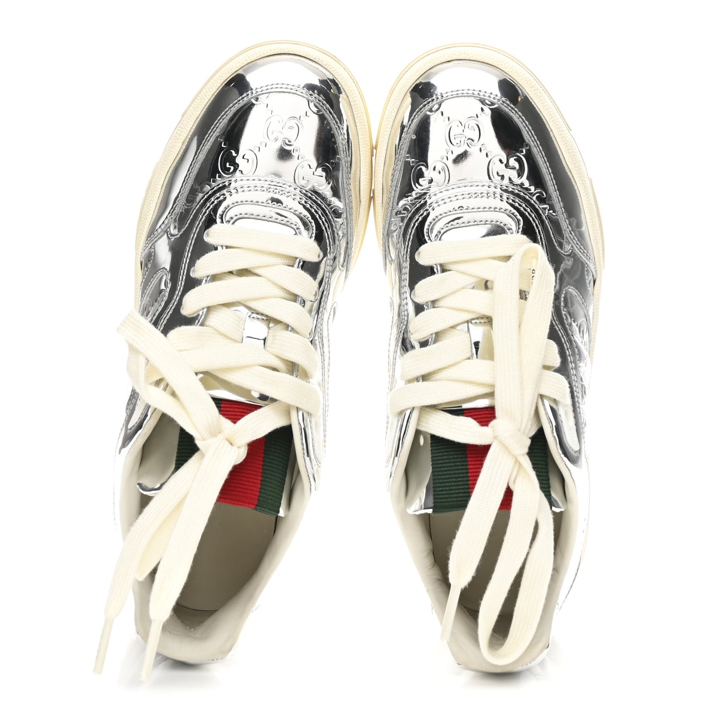 Guccissima Mirror Effect Womens Re-Web Sneakers 37.5 Silver