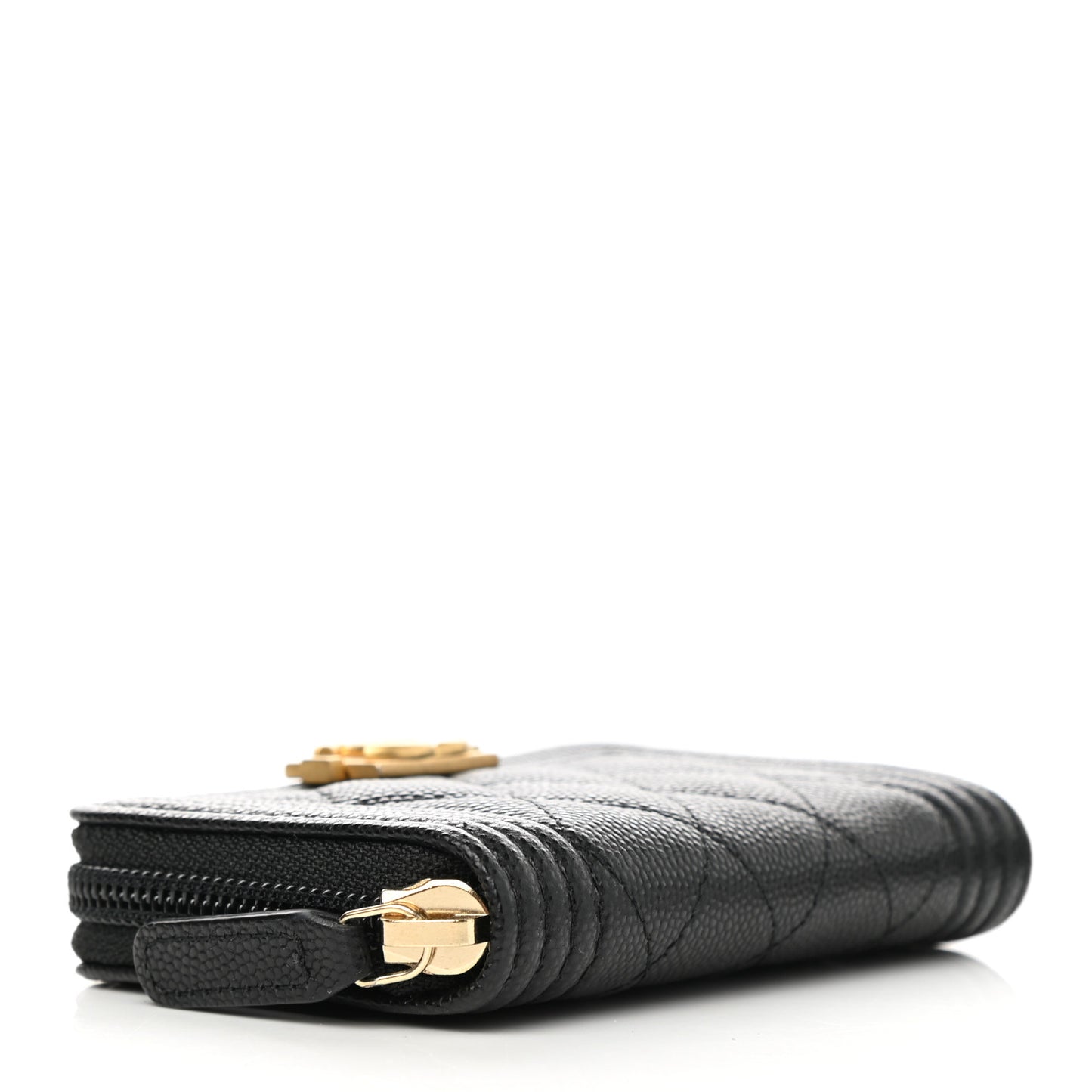 Caviar Quilted Boy Zip Around Coin Purse Wallet Black