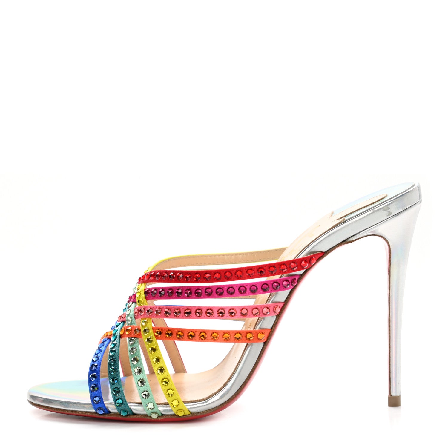 Christian Louboutin Specchio Calfskin Crystal Marthastrass 100 Slide Sandals 37.5 Silver Multicolor 1 of 10
