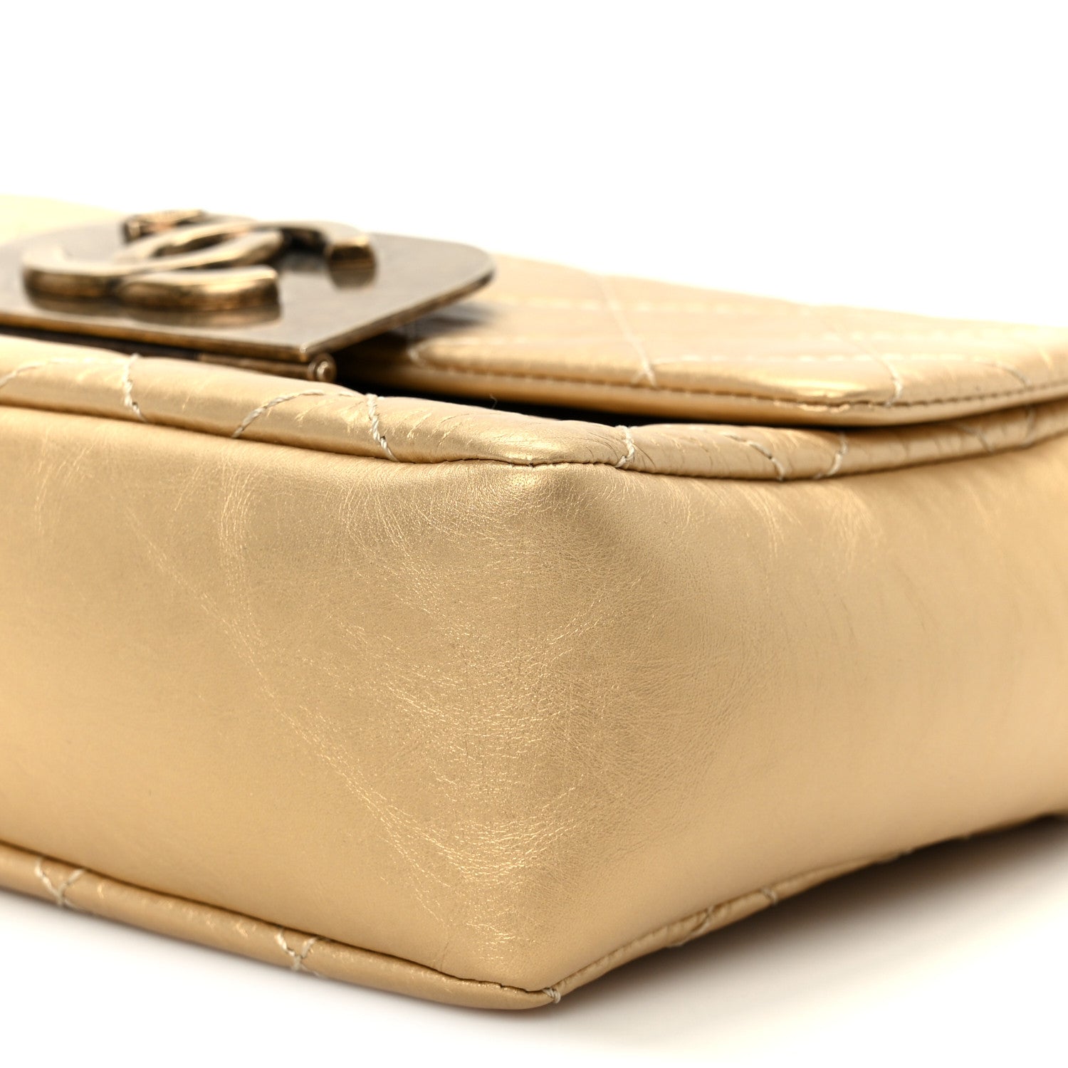 Chanel Metallic Aged Calfskin Quilted CC Square Flap Light Gold 10 of 11