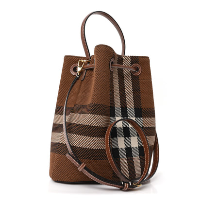 Burberry Knitted Check Calfskin TB Small Drawstring Bucket Bag Dark Birch Brown 3 of 9