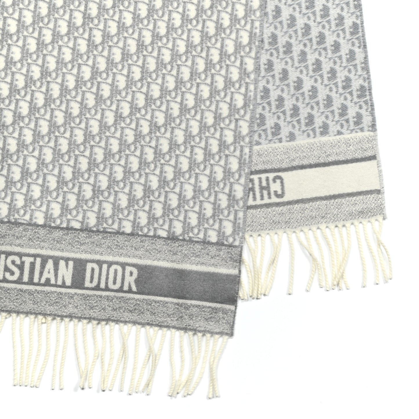 Cashmere Oblique Fringed Scarf Grey