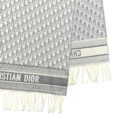 Christian Dior Cashmere Oblique Fringed Scarf Grey 3 of 4