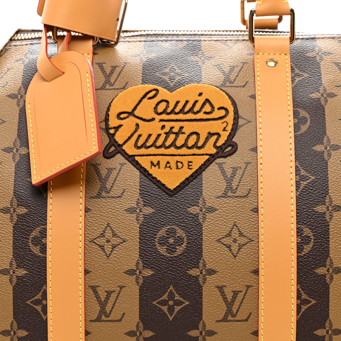 X NIGO Reverse Monogram Stripe Keepall Bandouliere 50 Brown