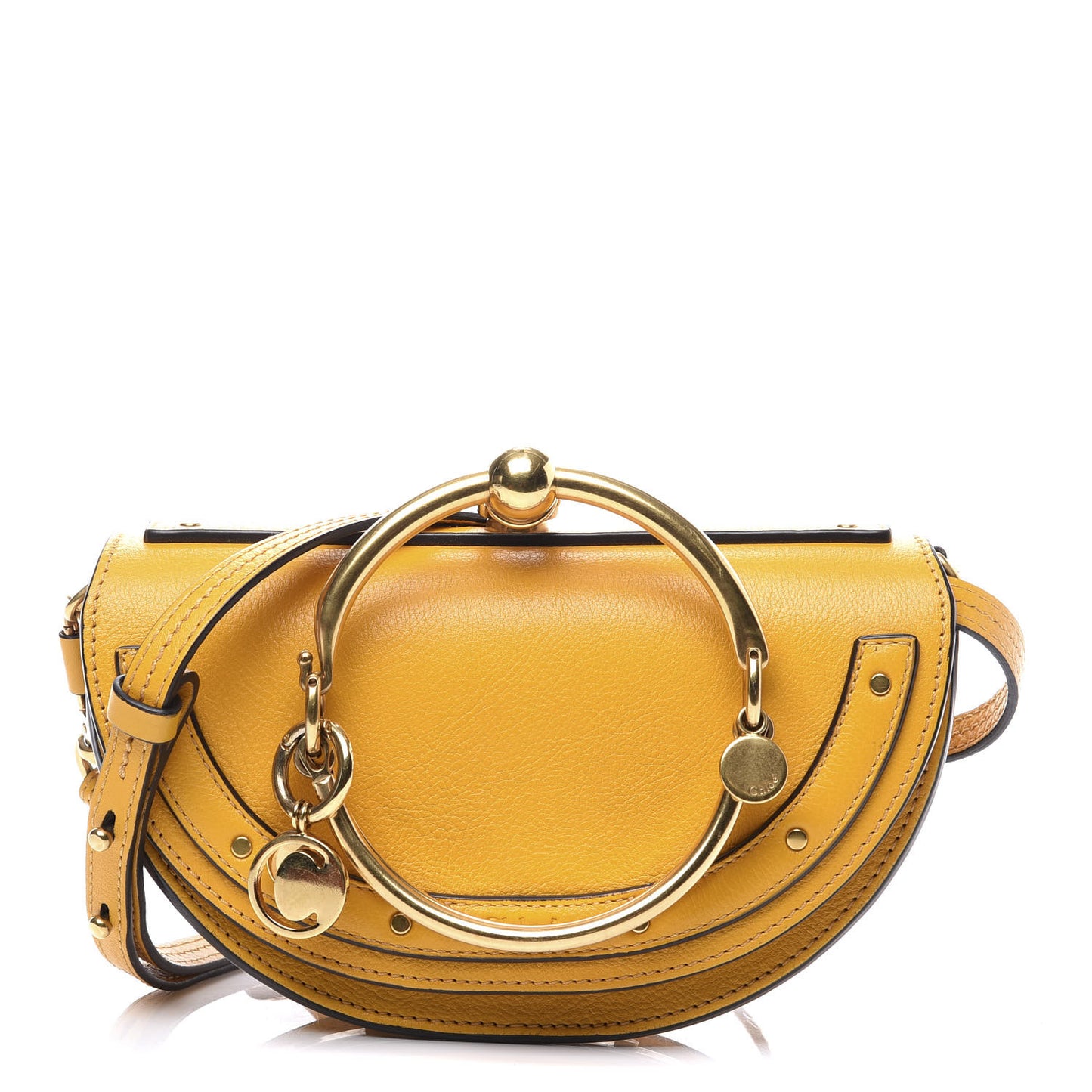 Calfskin Small Nile Bracelet Minaudiere Bag Dark Ochre