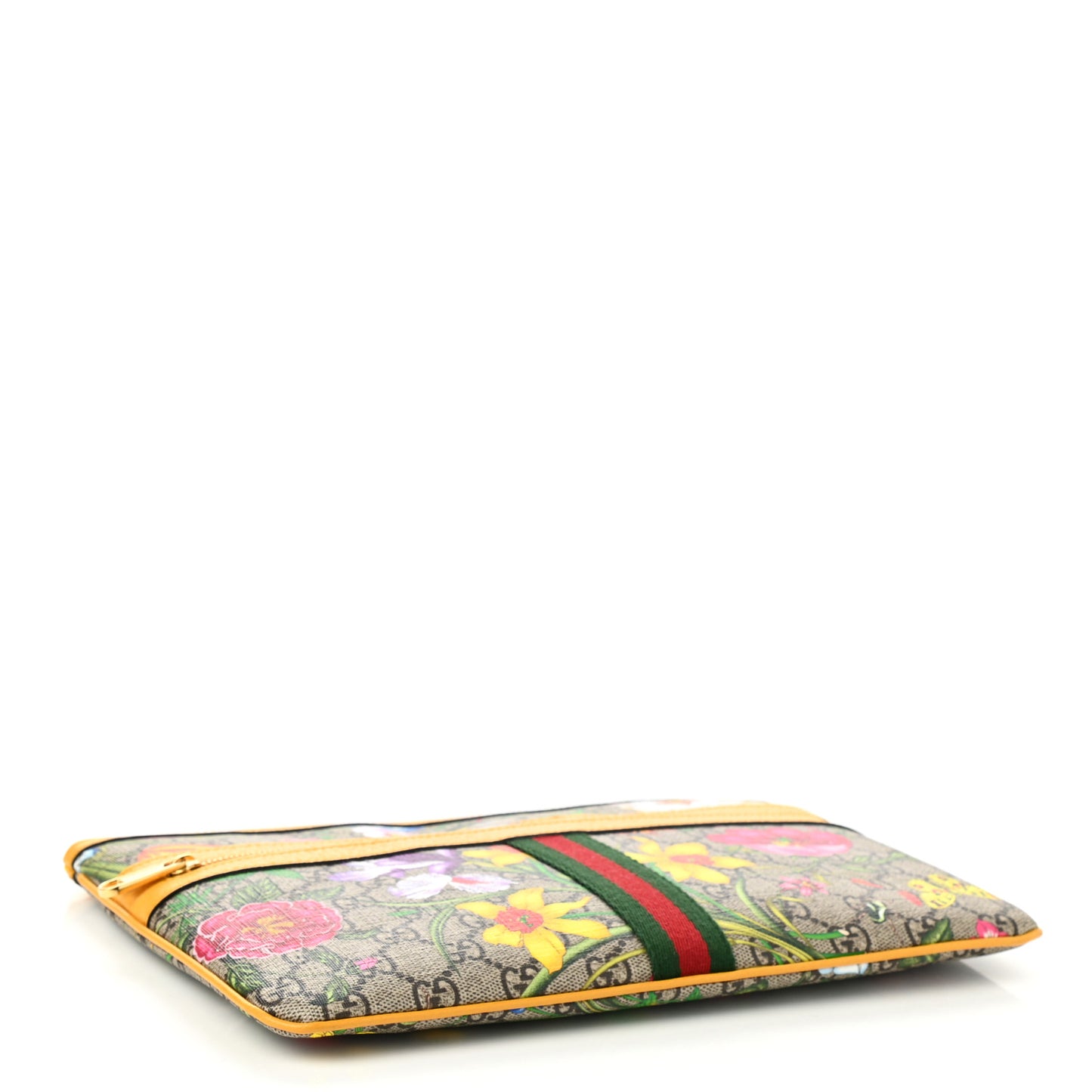 GG Supreme Monogram Flora Large Ophidia Pouch Clutch Beige Multicolor Crop