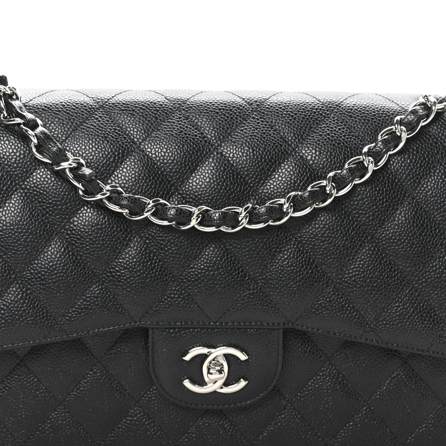 Caviar Quilted Jumbo Double Flap Black
