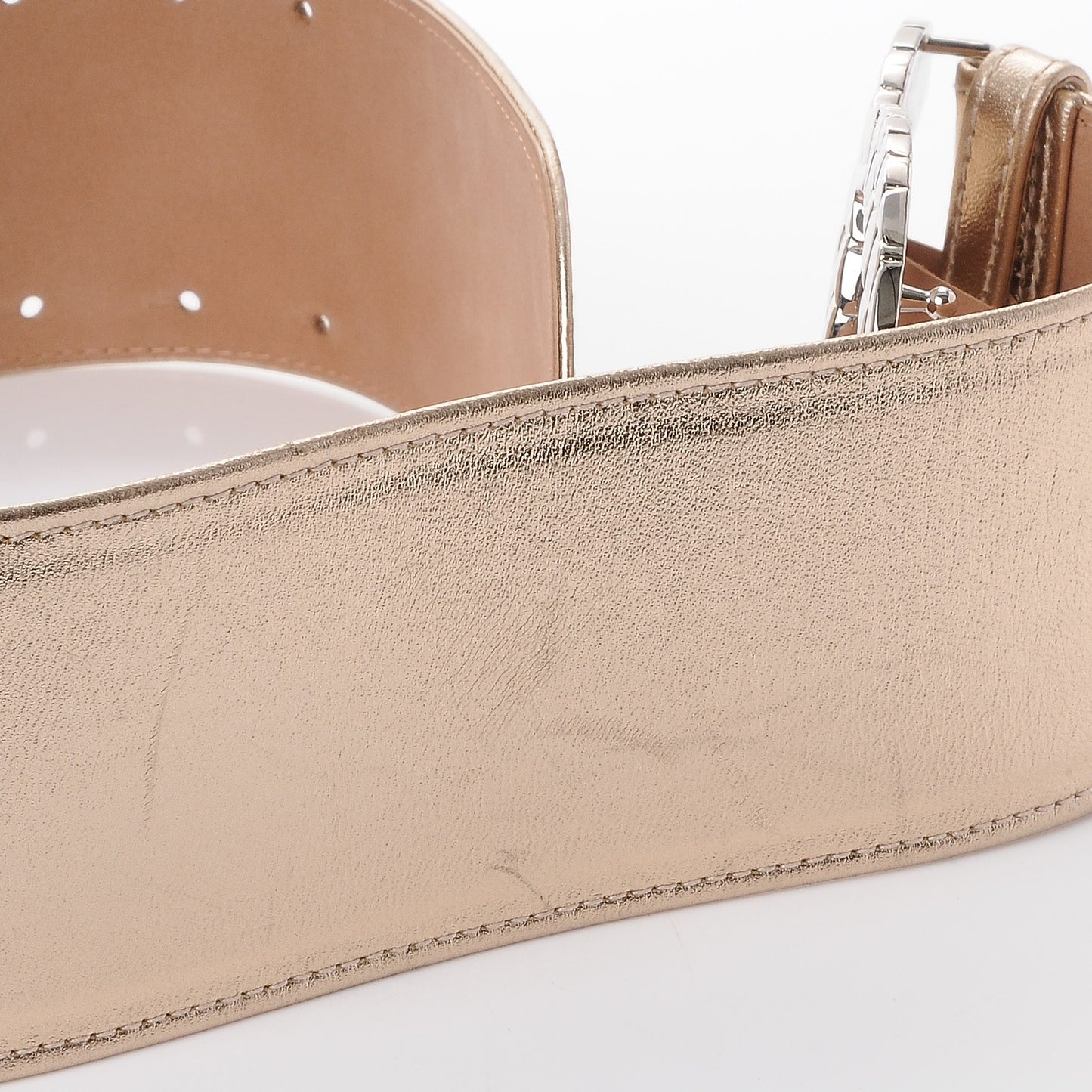 Metallic Lambskin CC Buckle Wide Belt 70 28 Gold