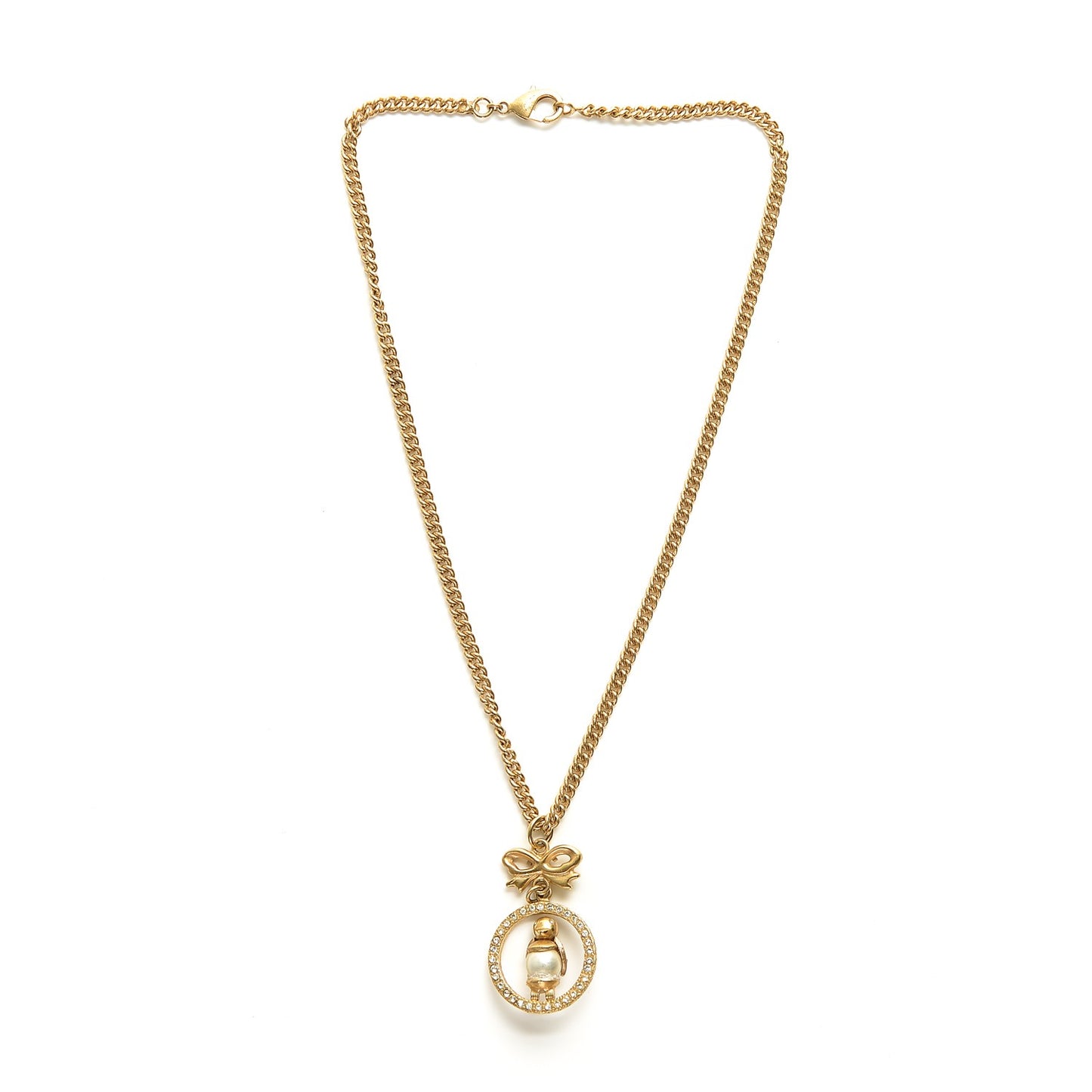 Pearl Crystal Penguin Pendant Necklace Gold