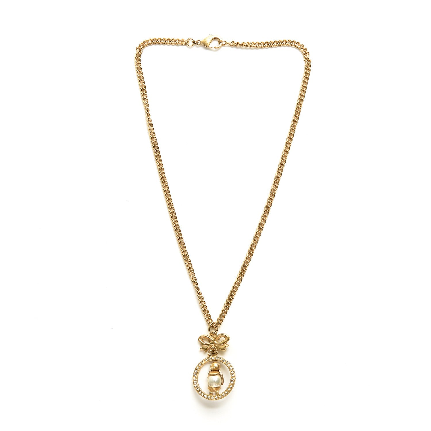 Chanel Pearl Crystal Penguin Pendant Necklace Gold 3 of 4
