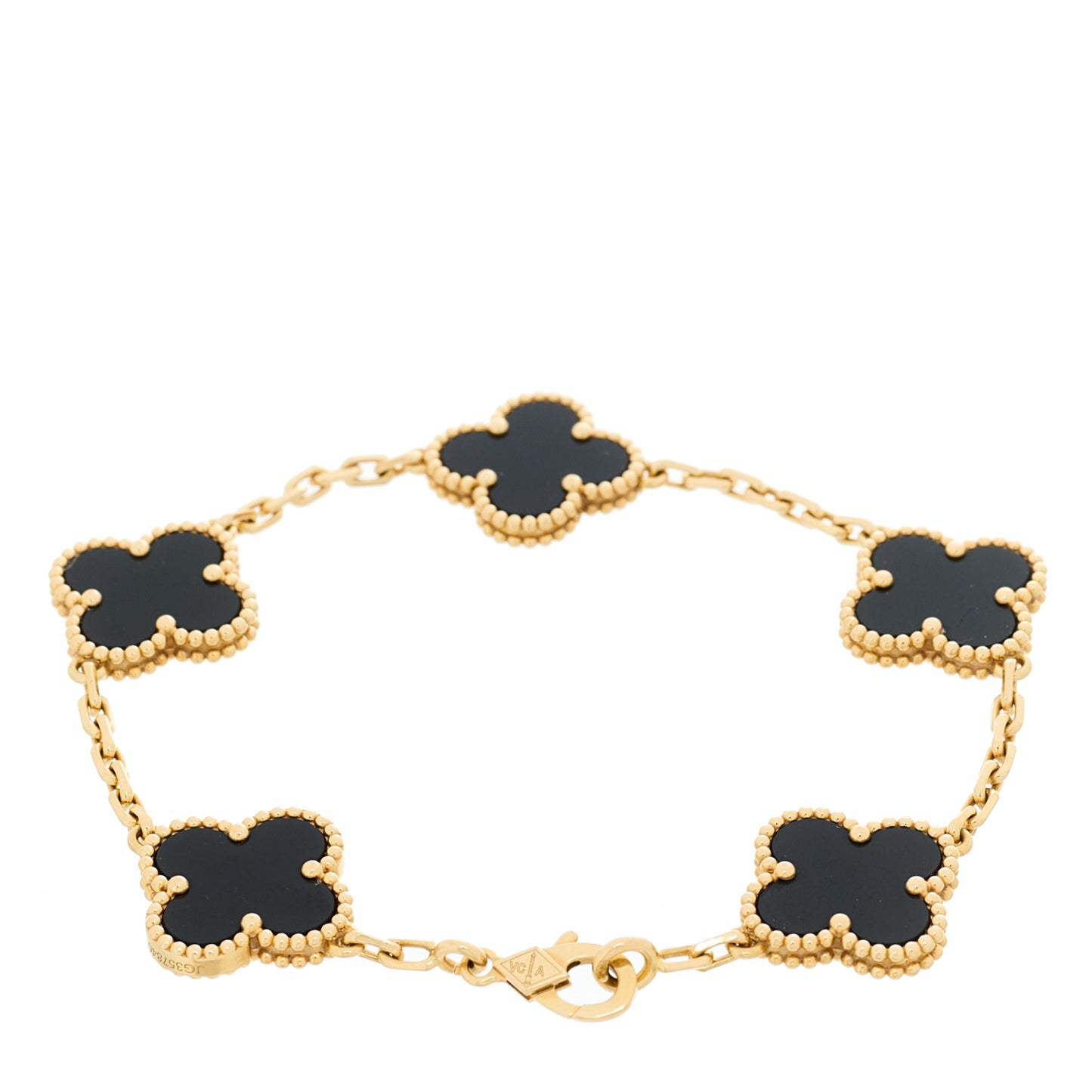 18K Yellow Gold Black Onyx 5 Motifs Vintage Alhambra Bracelet